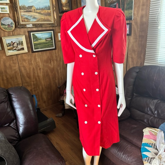 Vintage Red Double Breasted Style Dress - Picture 2 of 7